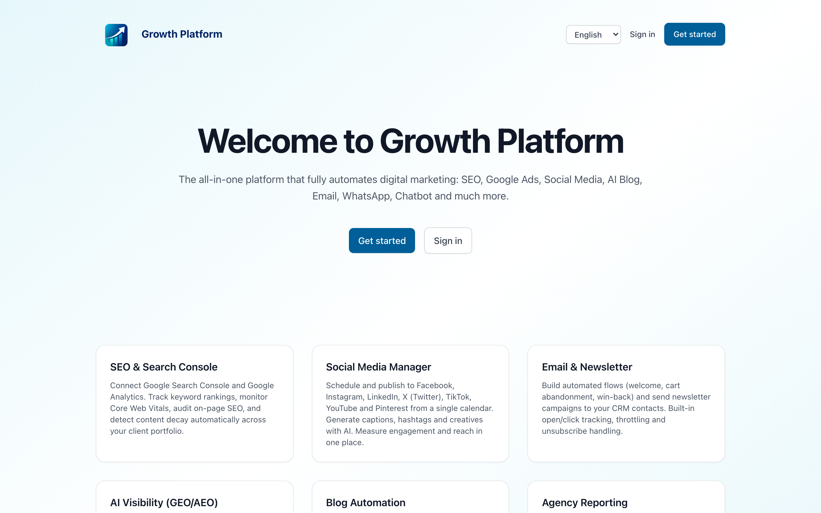 Growth Platform — an all-in-one marketing automation SaaS we built in this tier